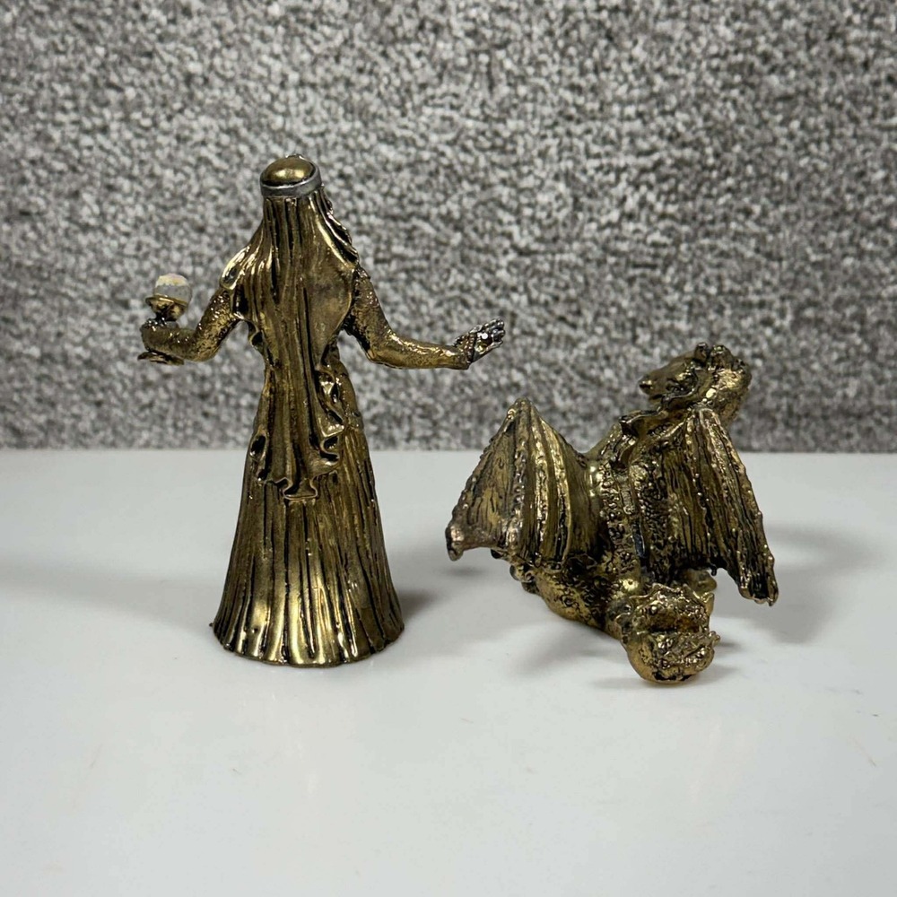 Gallo‎ Pewter Queen and Dragon Figurines Gold Silver Tone Fantasy Vintage 1980s